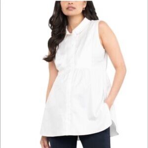 Seraphine White Maternity Button Front Top Sleeveless with Collar Size Medium
